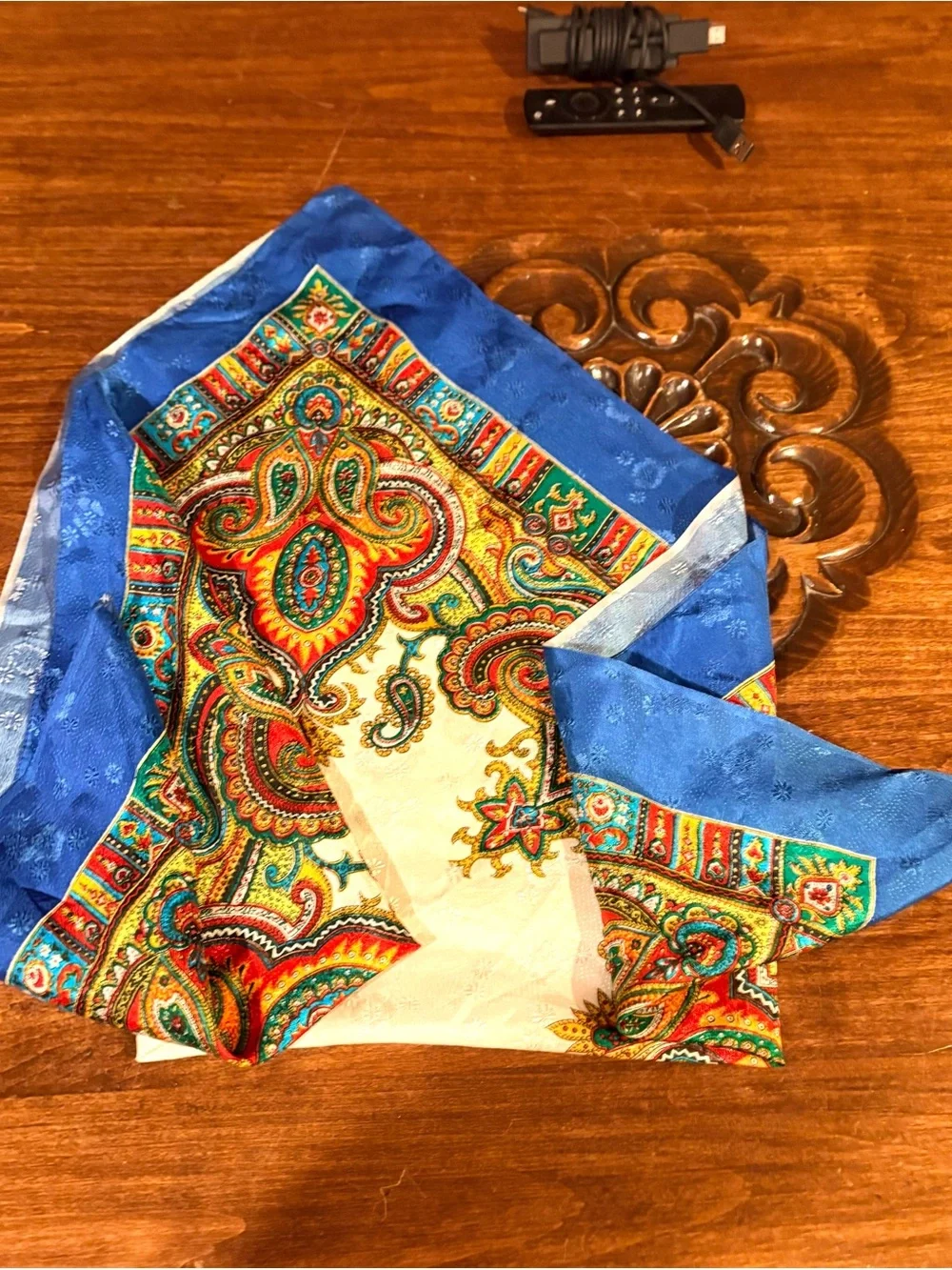 Vintage 1960s Blue Paisley Scarf.
